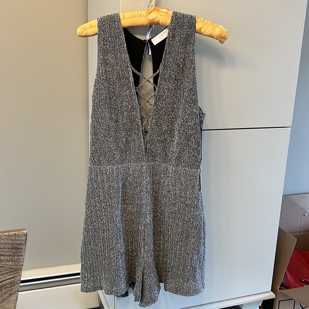 NWT metallic silver party romper
